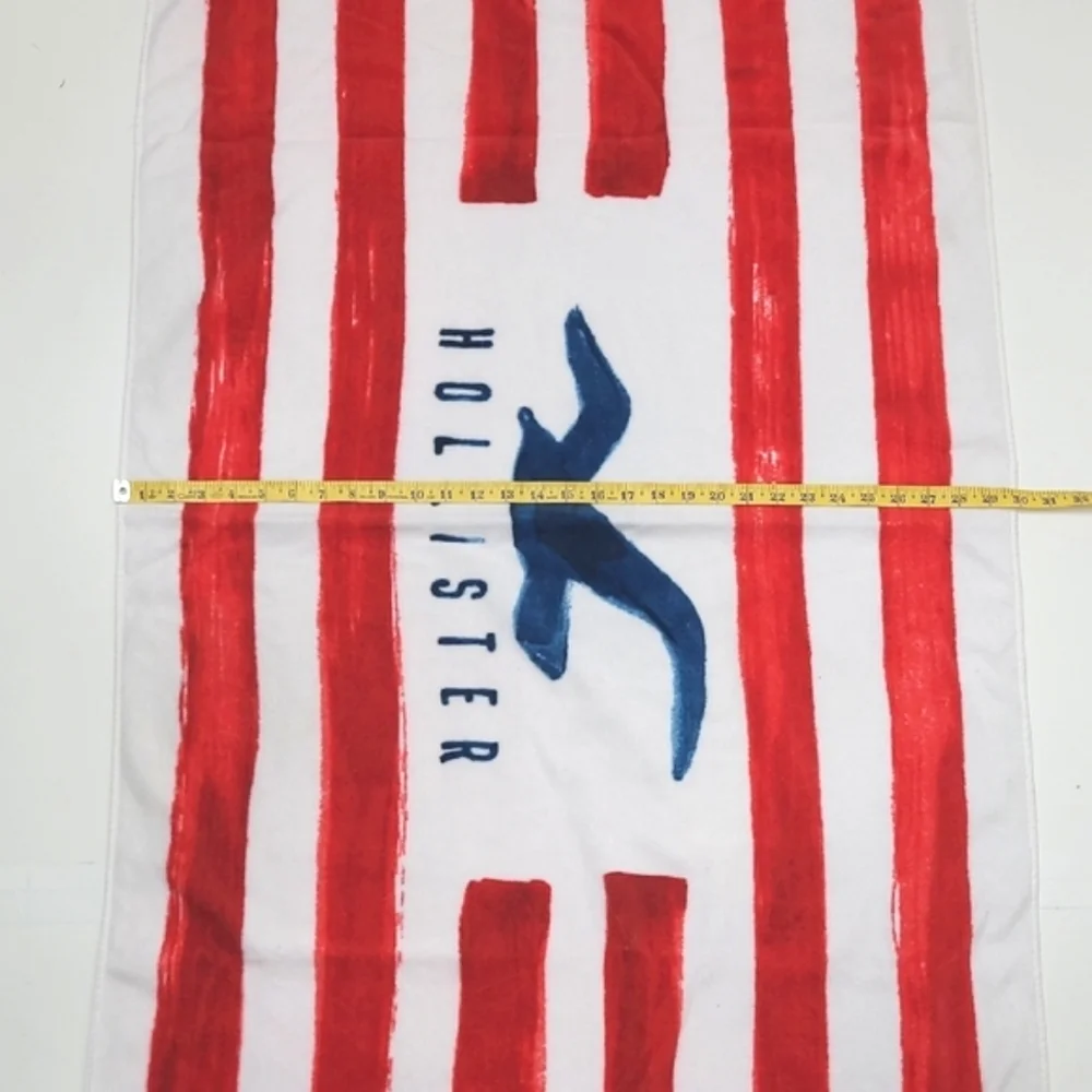 Hollister Graphic Brand Name Logo Swim Towel Striped Flag Beach Pool Blanket